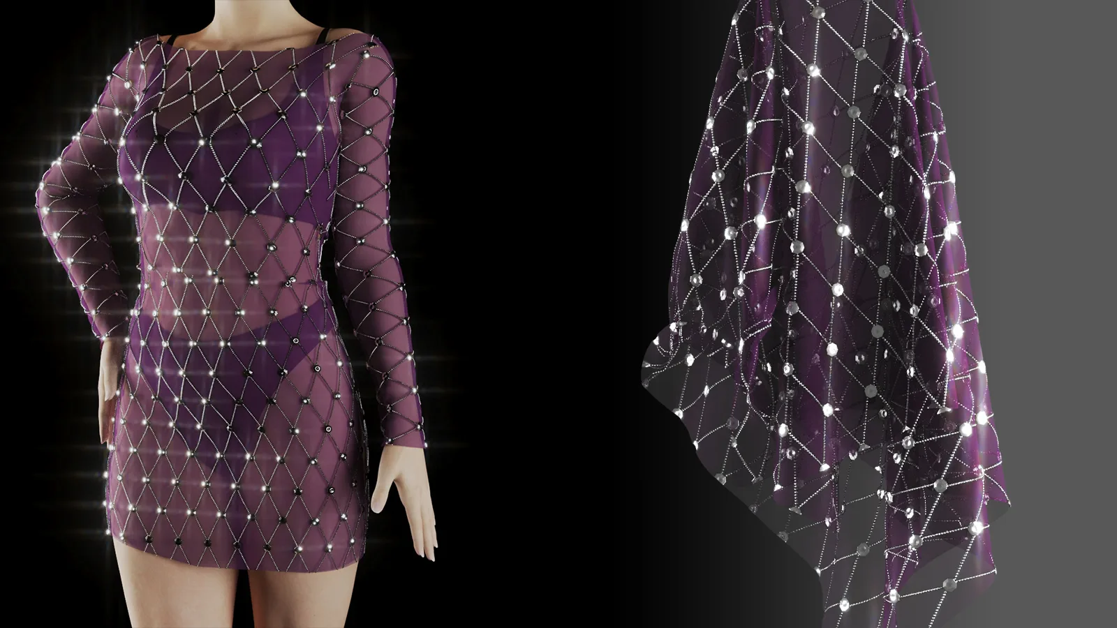 Lace and bling fabric PBR material bundle (SBSAR + 4K textures)