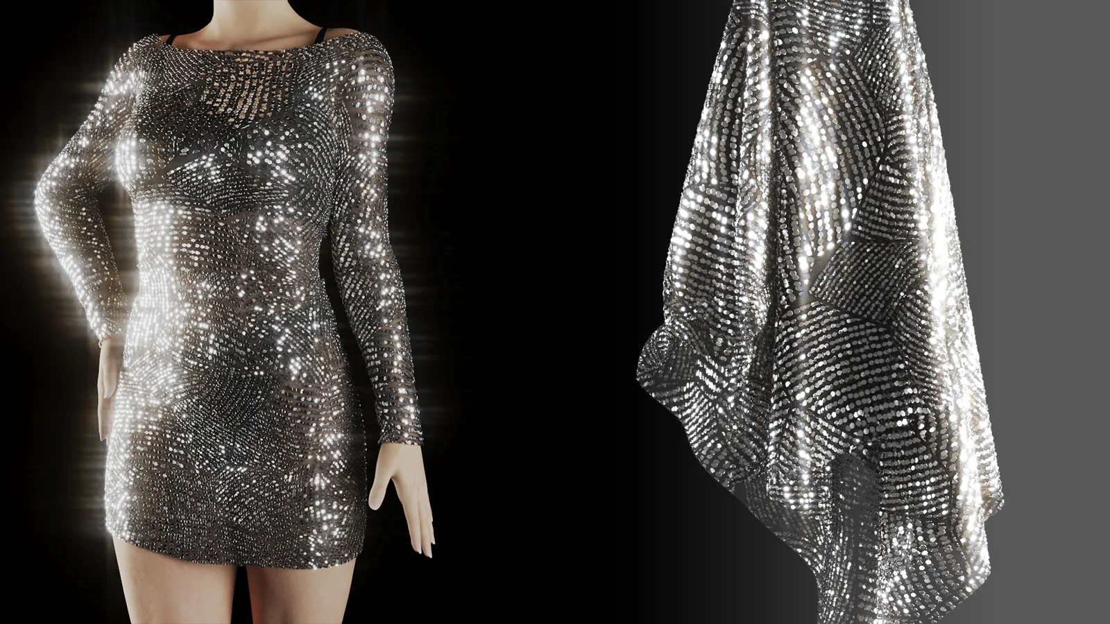 Lace and bling fabric PBR material bundle (SBSAR + 4K textures)