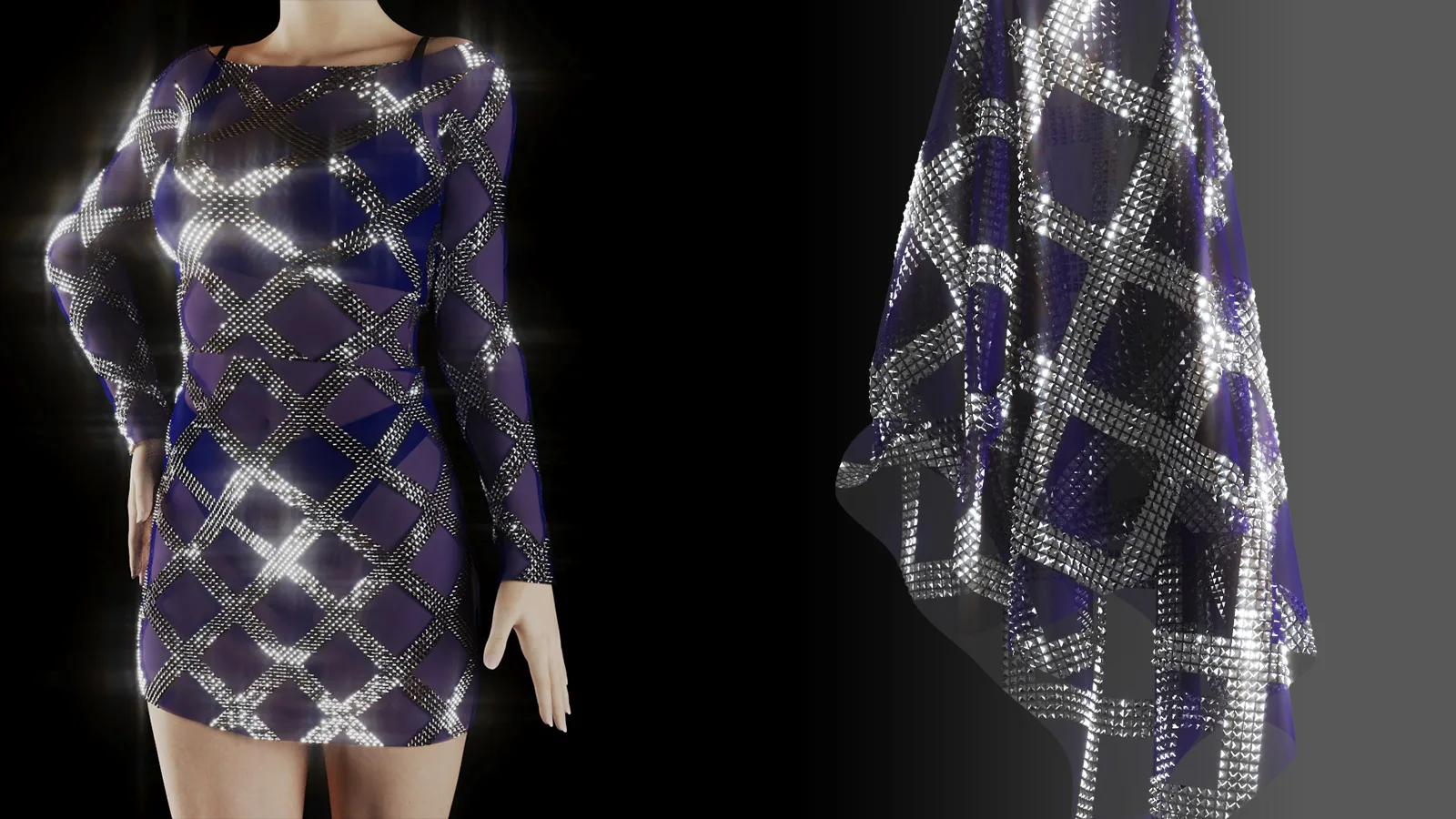 Lace and bling fabric PBR material bundle (SBSAR + 4K textures)