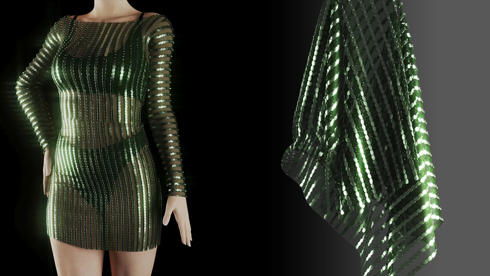 Lace and bling fabric PBR material bundle (SBSAR + 4K textures)