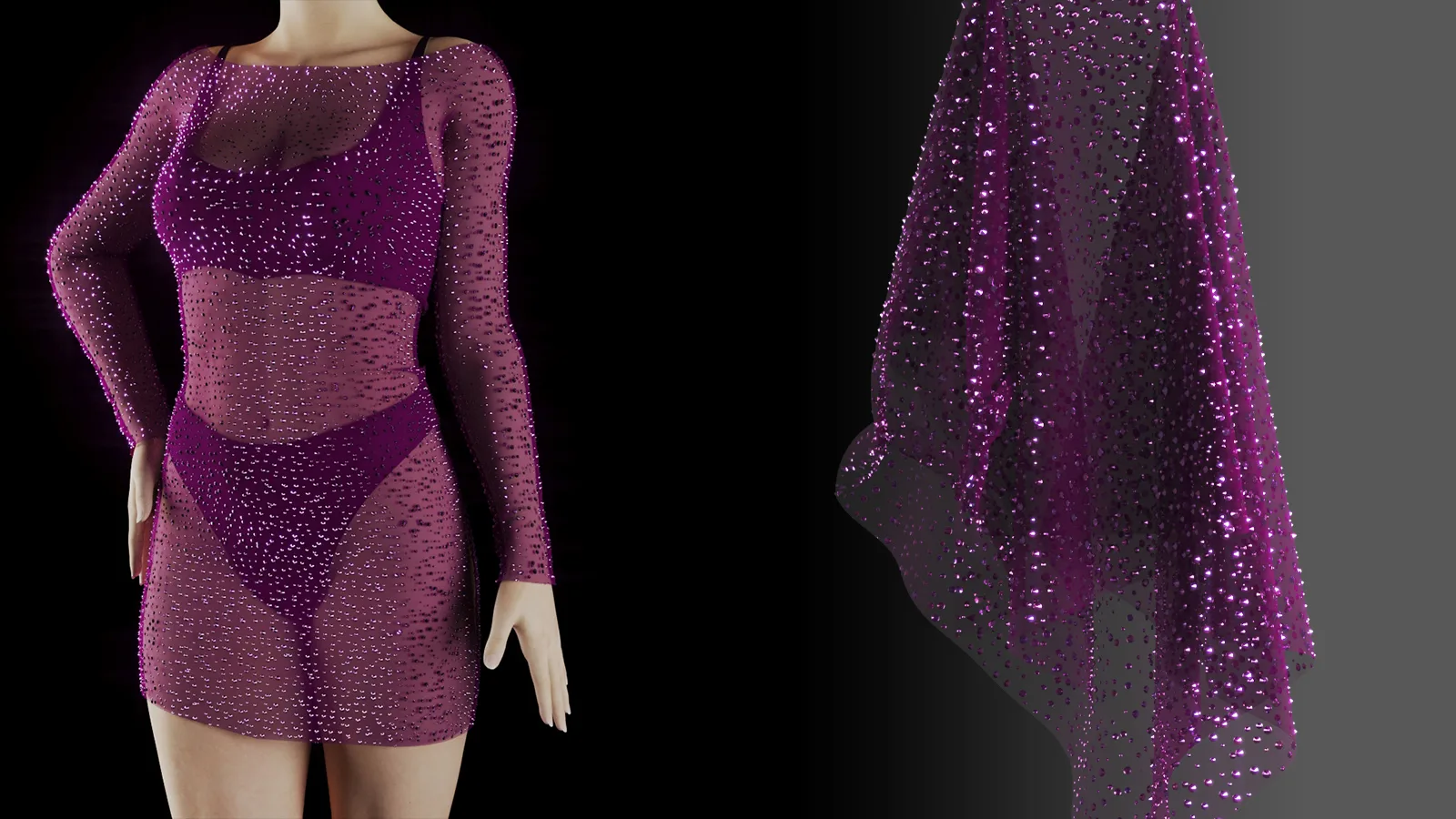 Lace and bling fabric PBR material bundle (SBSAR + 4K textures)