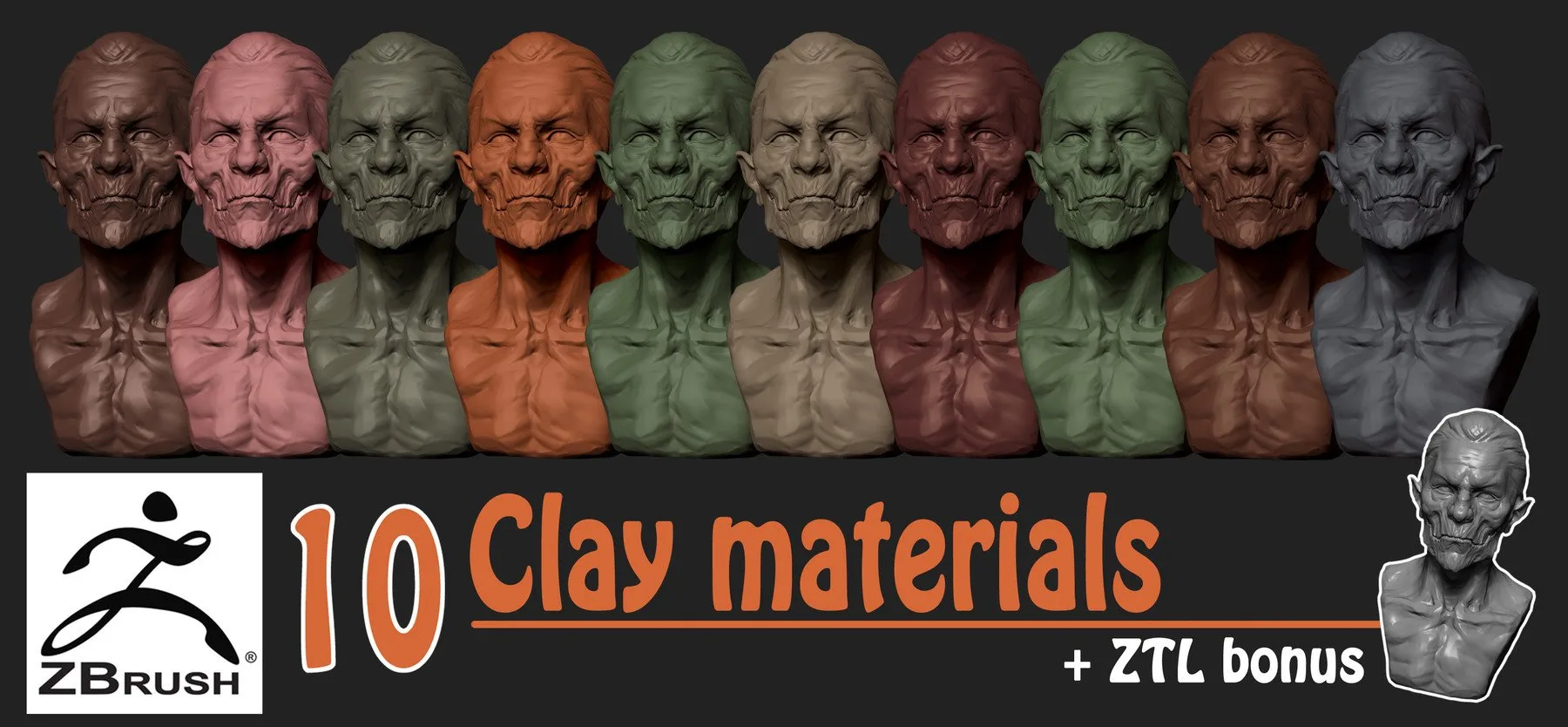 FREE 10 clay ZBrush materials