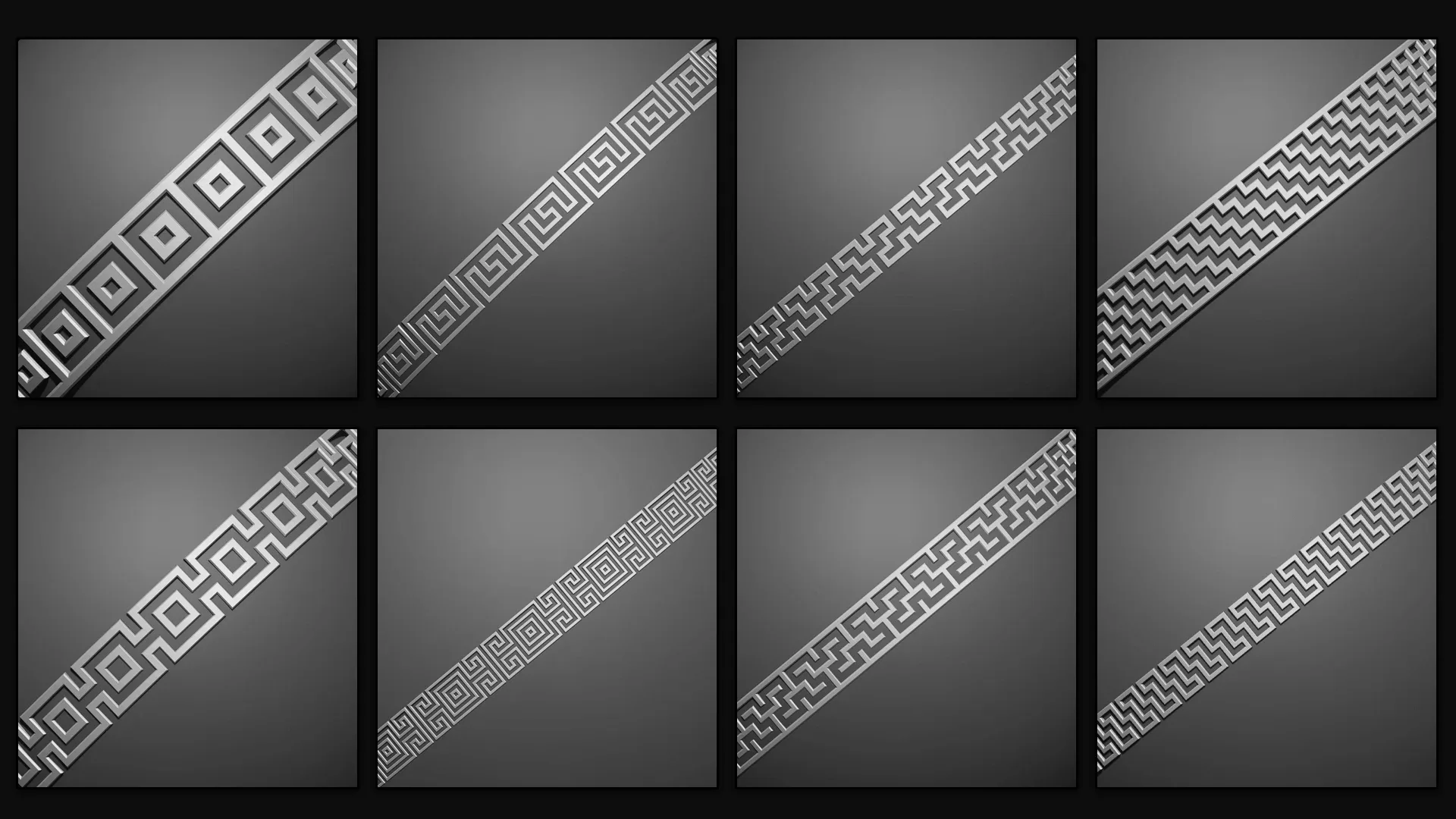 75 Greek Border Brushes for ZBrush, 4K Alphas and 3D Models