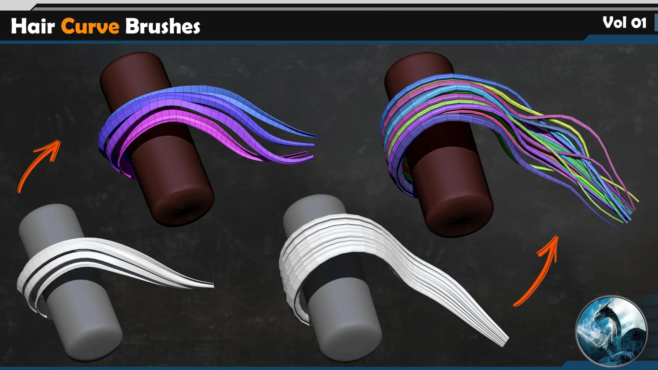 25 Hair Curve Brushes at Zbrush Vol 01