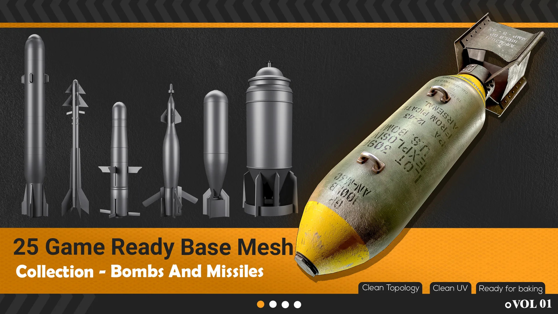 25 Bombs And Missiles Base Mesh - VOL 01 (Game Ready)