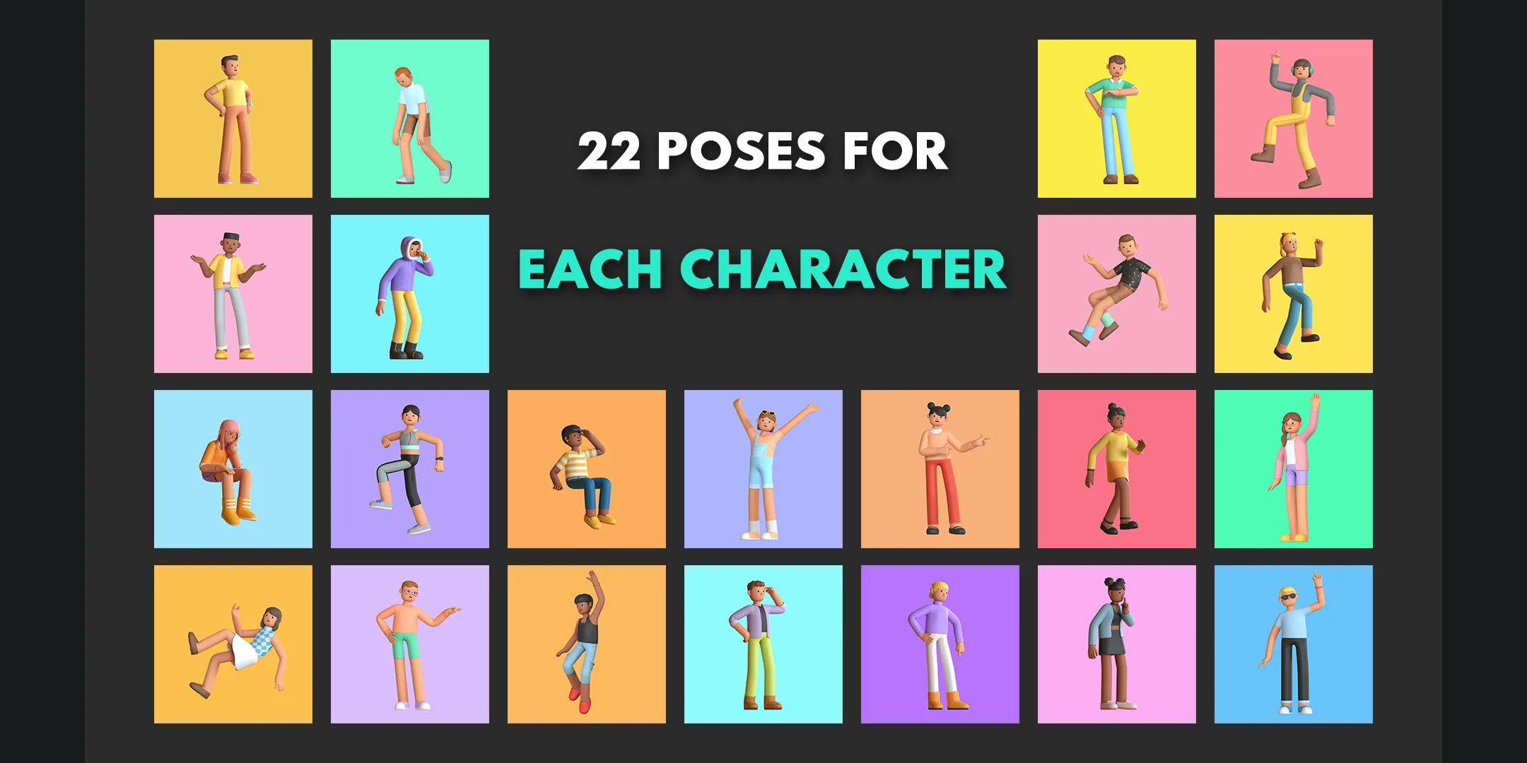 22 CASUAL CHARACTERS RIGGED ANIMATED PACK