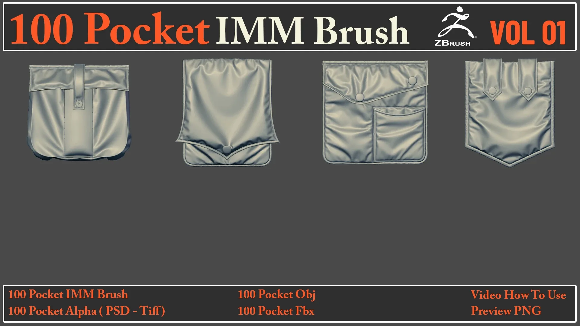 100 Pocket IMM Brush + 100 FBX , OBJ Files
