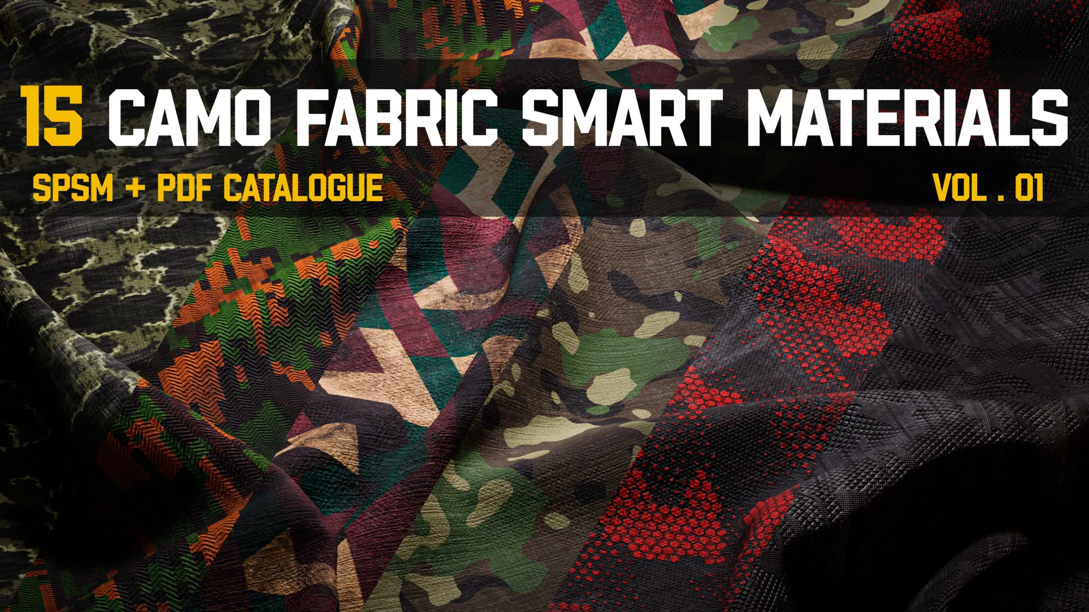 ” 15 High Detailed Camo Fabric Smart Materials ” (vol.1)