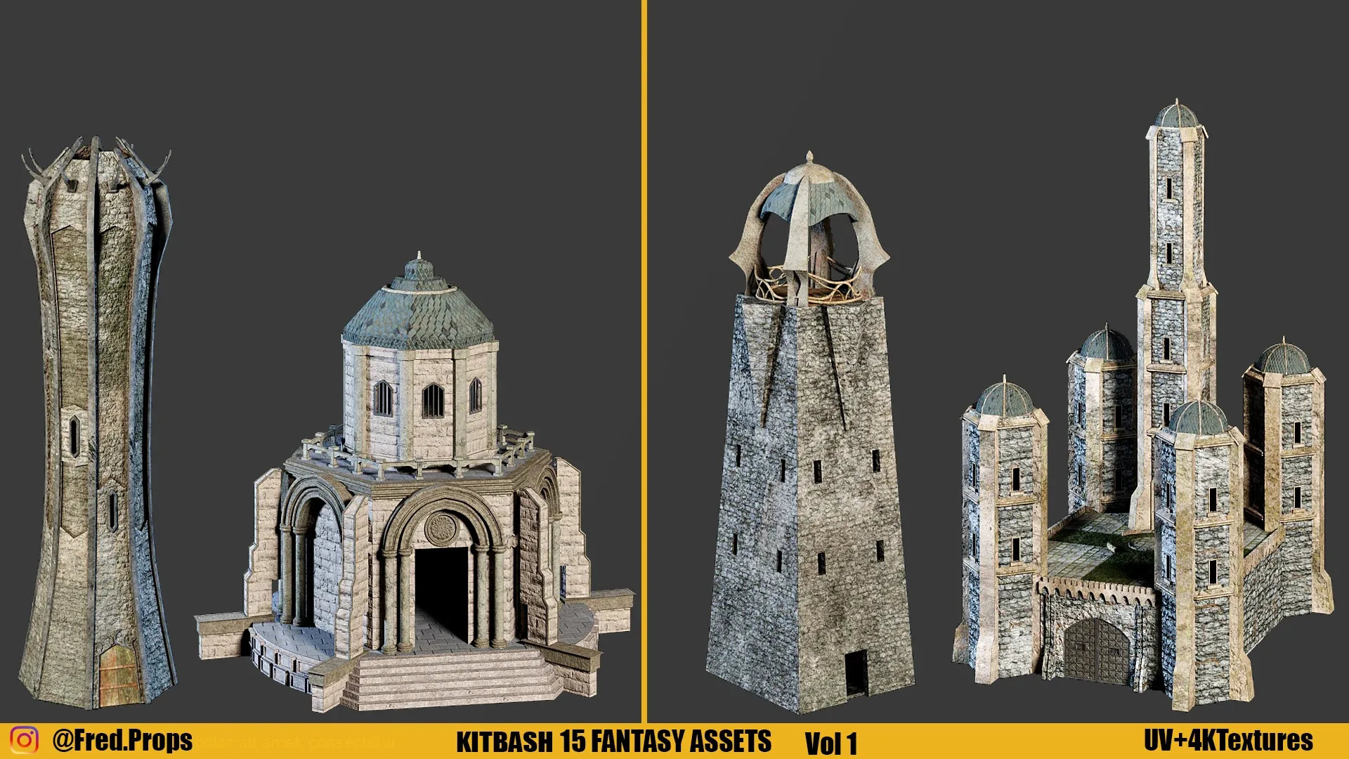 KITBASH : FANTASY ASSETS +TEXTURES Vol 1