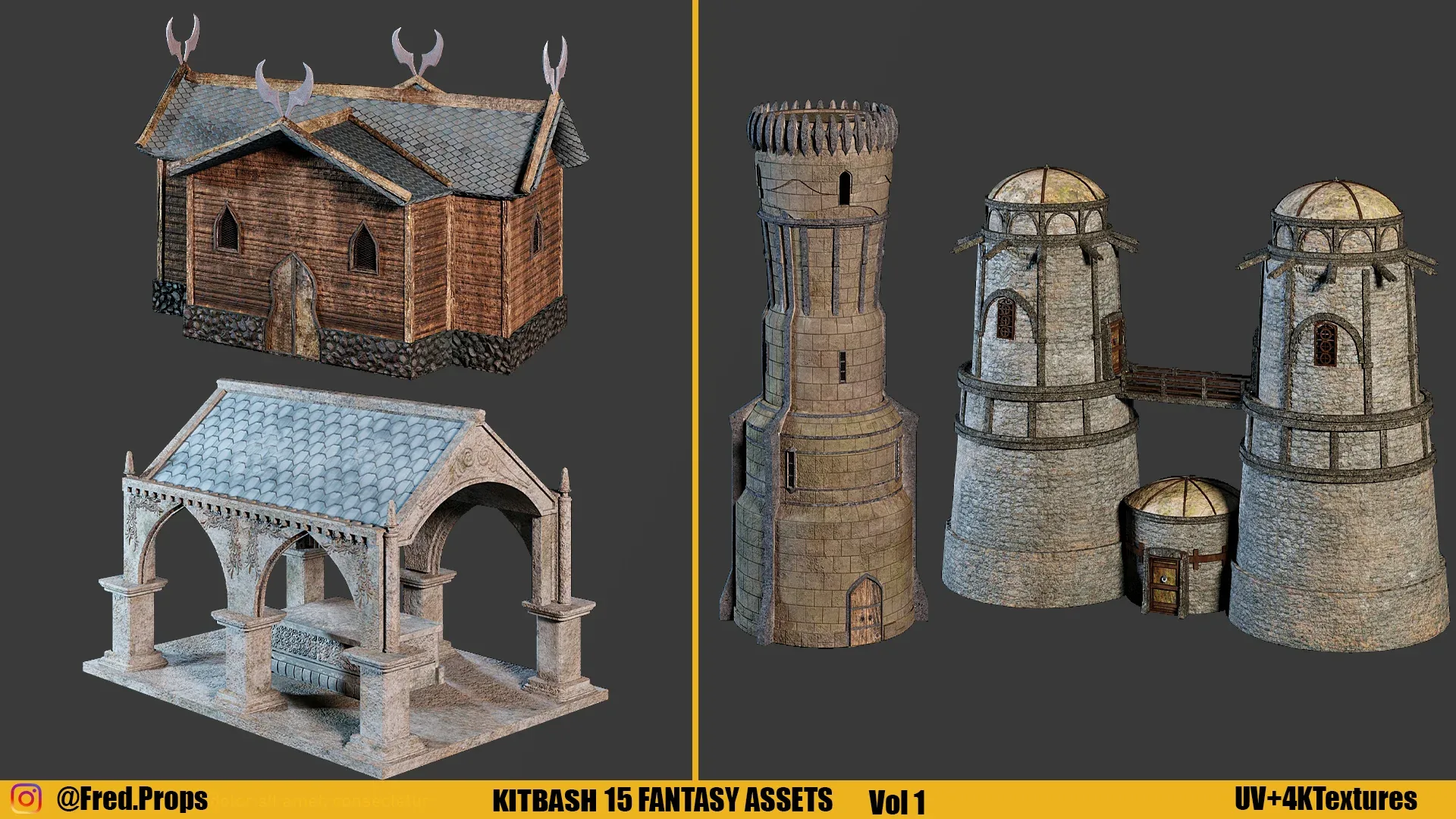 KITBASH : FANTASY ASSETS +TEXTURES Vol 1