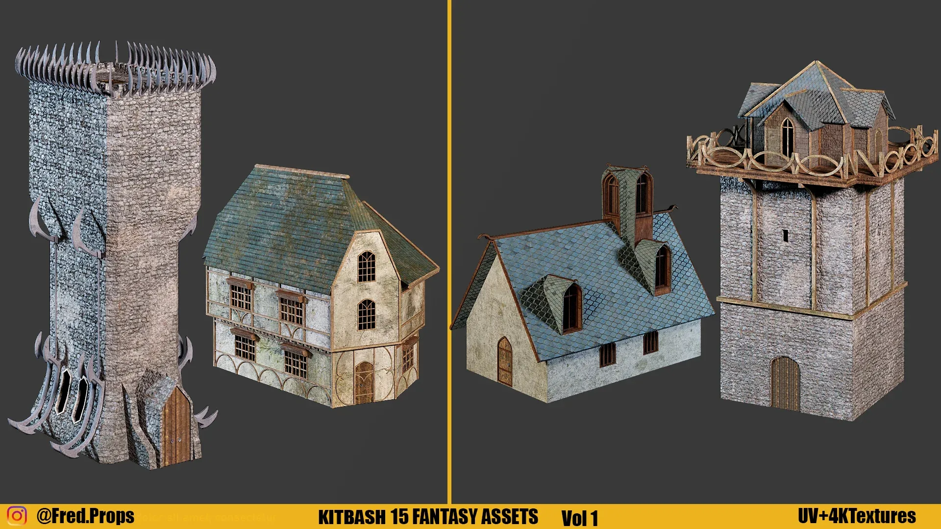 KITBASH : FANTASY ASSETS +TEXTURES Vol 1