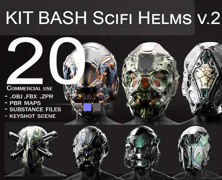 50% OFF! 20 Scifi Helmets with Textures v.2 - Ready for Games and 3D Softwares + Render Scene