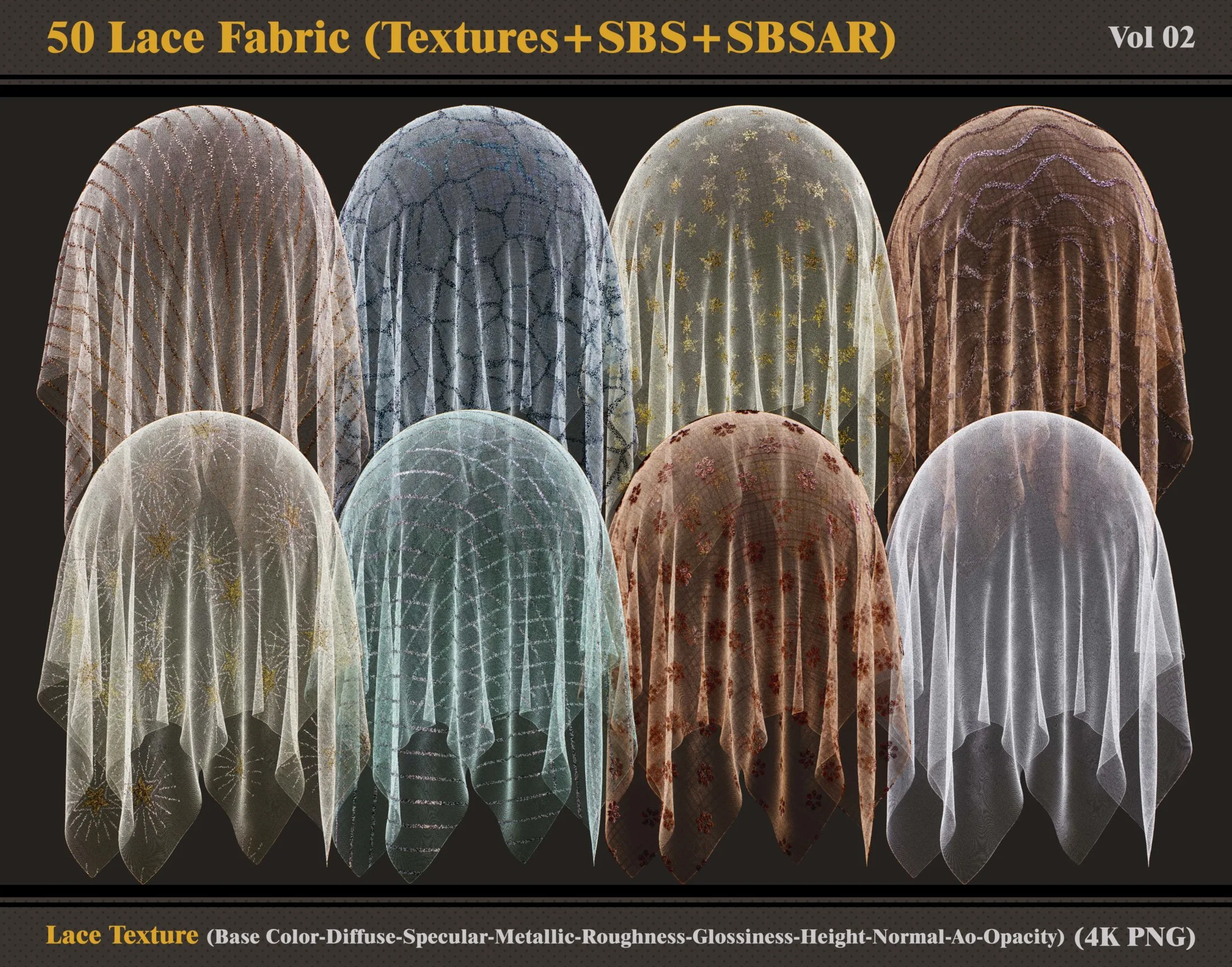 50 Lace Fabric Materials (Textures+SBSAR+SBS)