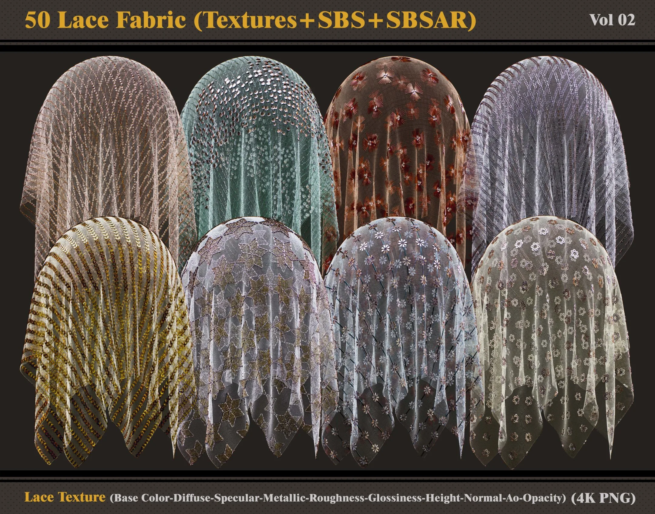 50 Lace Fabric Materials (Textures+SBSAR+SBS)