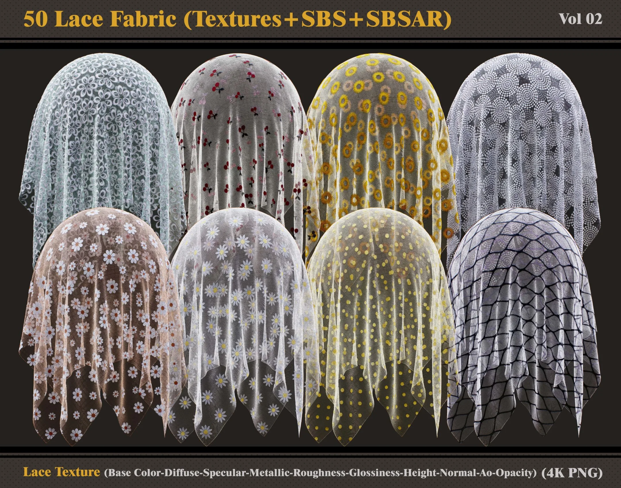 50 Lace Fabric Materials (Textures+SBSAR+SBS)