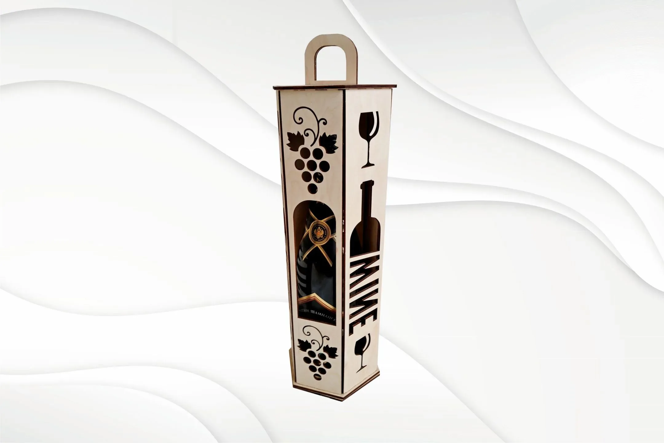 Wine box holder, cut file for laser machines. Design cutting.