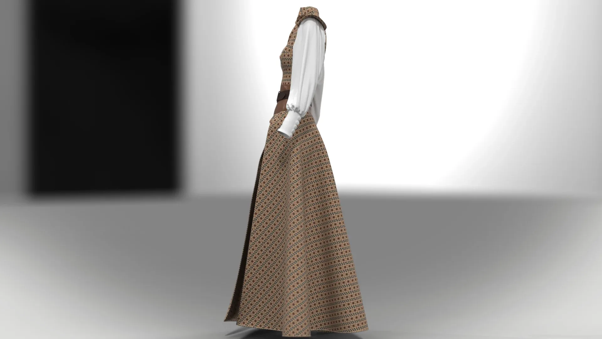 Women's jumpsuit with brown motifs and white sleeves