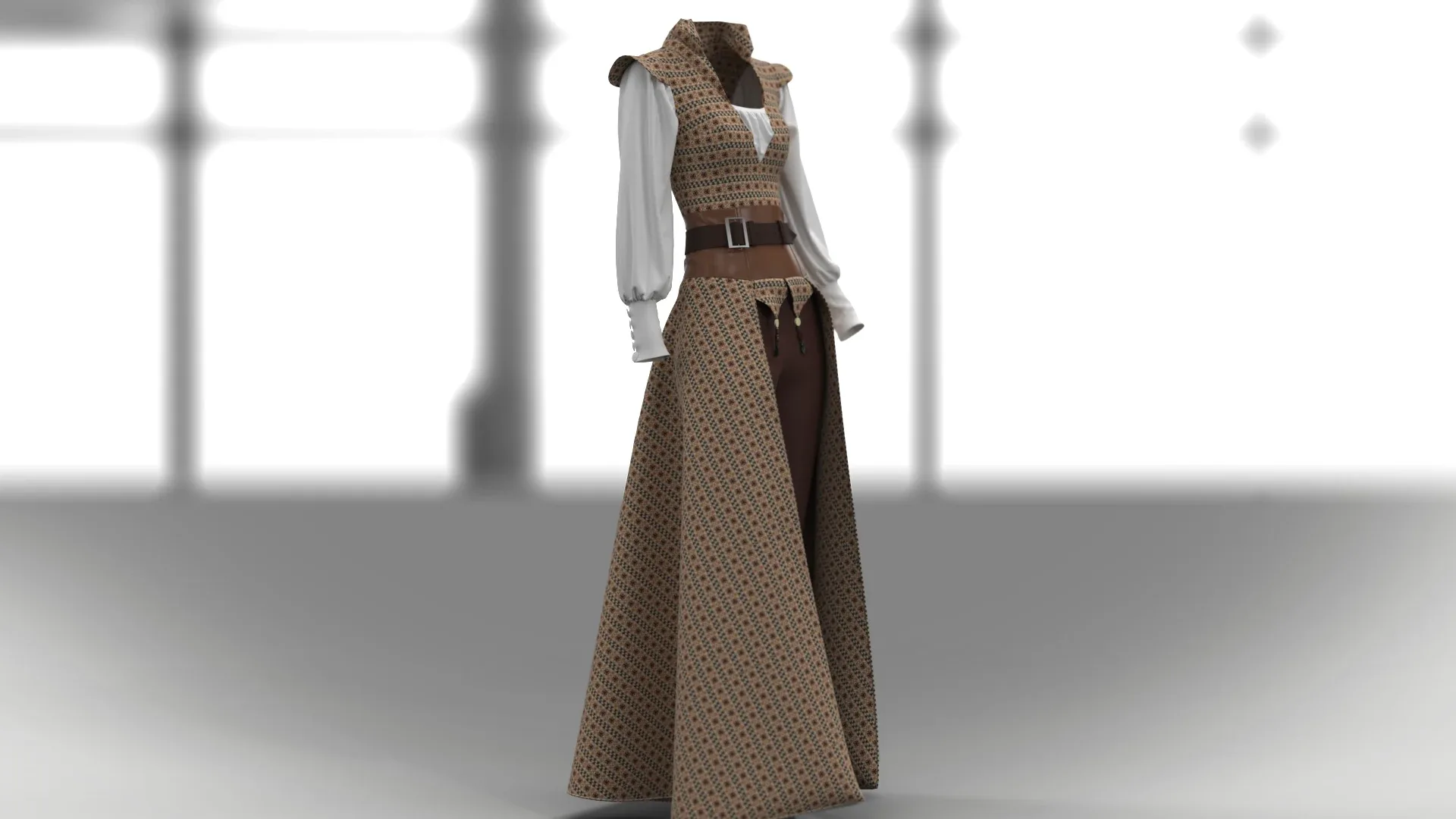 Women's jumpsuit with brown motifs and white sleeves