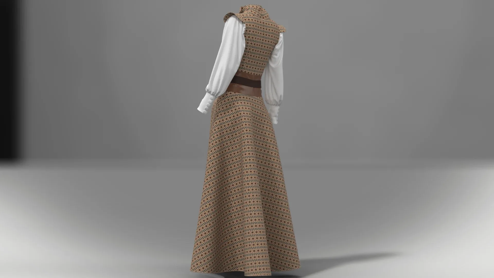 Women's jumpsuit with brown motifs and white sleeves