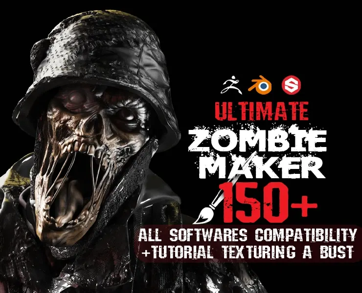 Ultimate Zombie Maker (Human-Creature Scars) - 150+ BRUSHES | for Zbrush, Blender & Substance