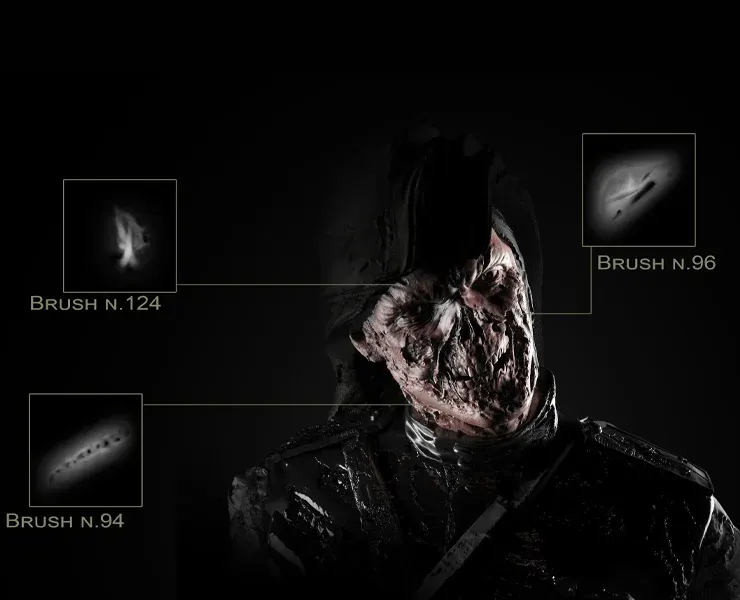 Ultimate Zombie Maker (Human-Creature Scars) - 150+ BRUSHES | for Zbrush, Blender & Substance