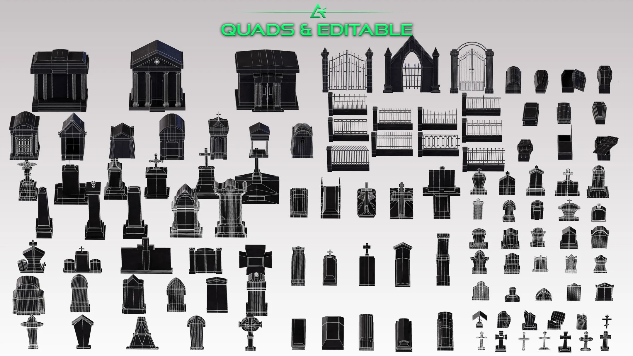 115 3D Kitbash Models - Graveyard Builder 2 - MEGA Pack