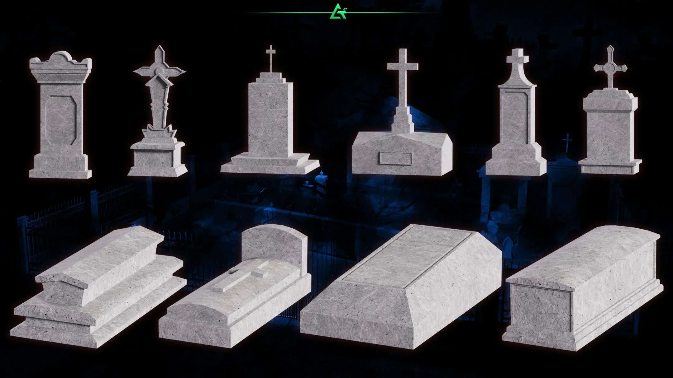 115 3D Kitbash Models - Graveyard Builder 2 - MEGA Pack