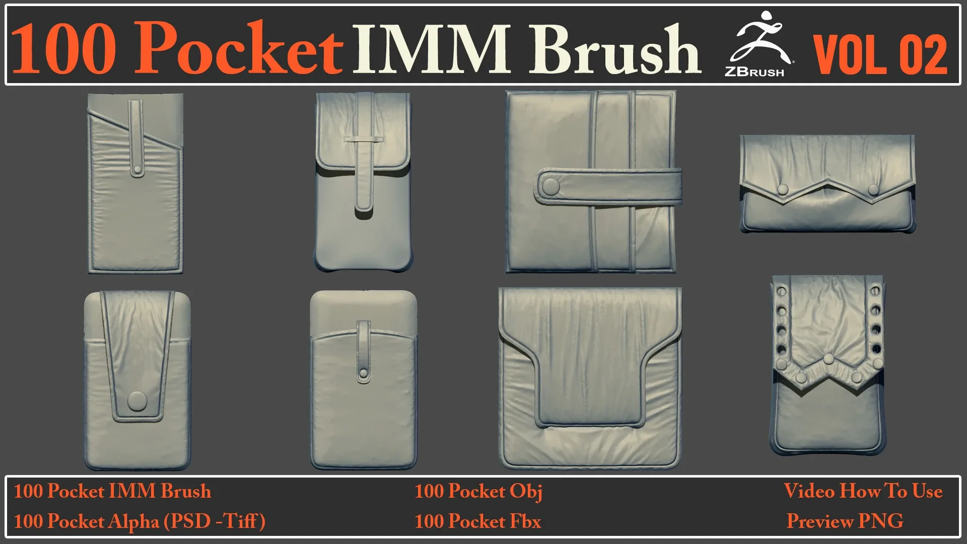 100 Pocket IMM Brush VOL02+ 100 FBX , OBJ Files