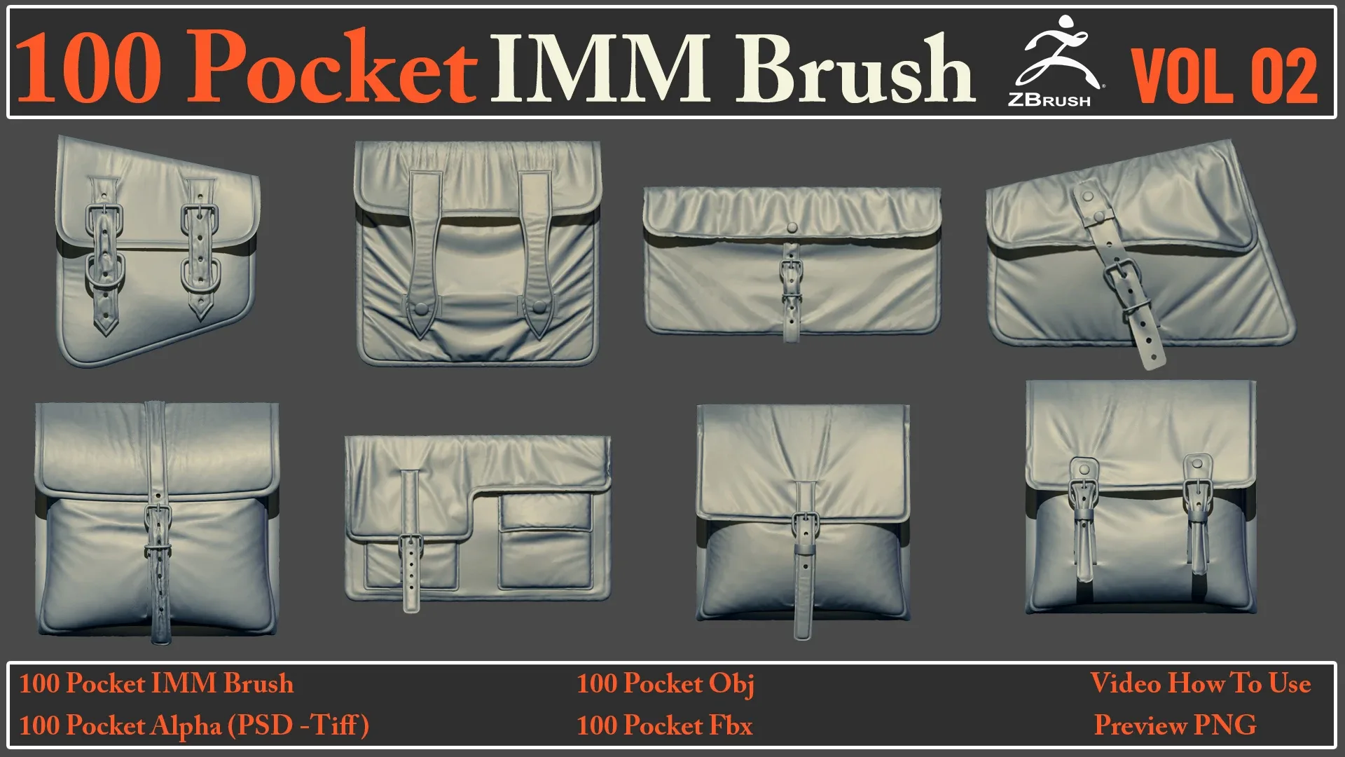 100 Pocket IMM Brush VOL02+ 100 FBX , OBJ Files