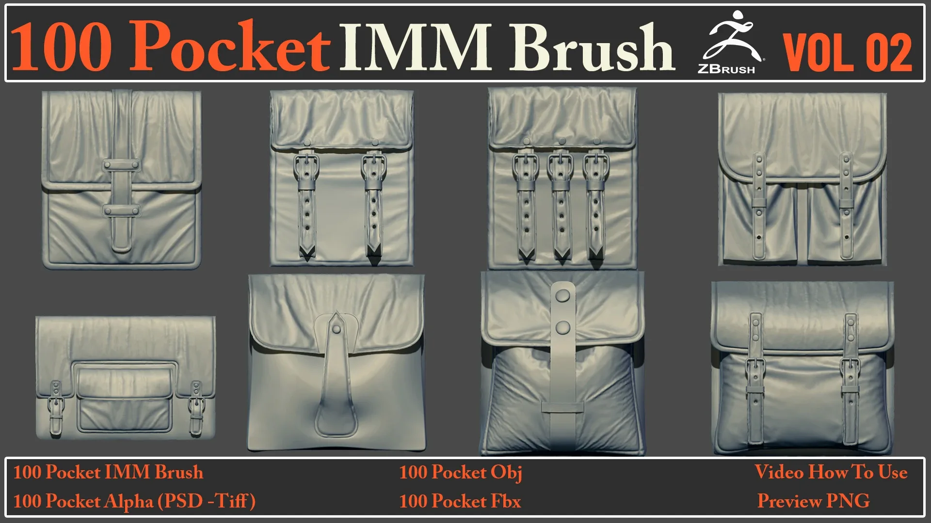 100 Pocket IMM Brush VOL02+ 100 FBX , OBJ Files