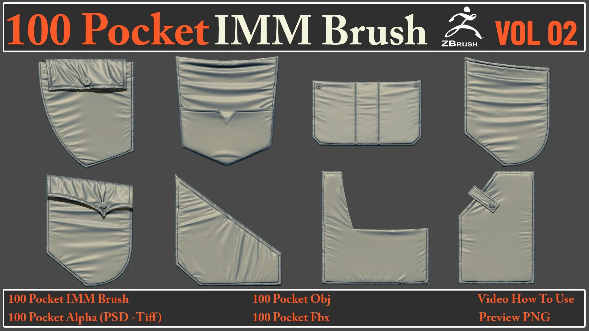 100 Pocket IMM Brush VOL02+ 100 FBX , OBJ Files