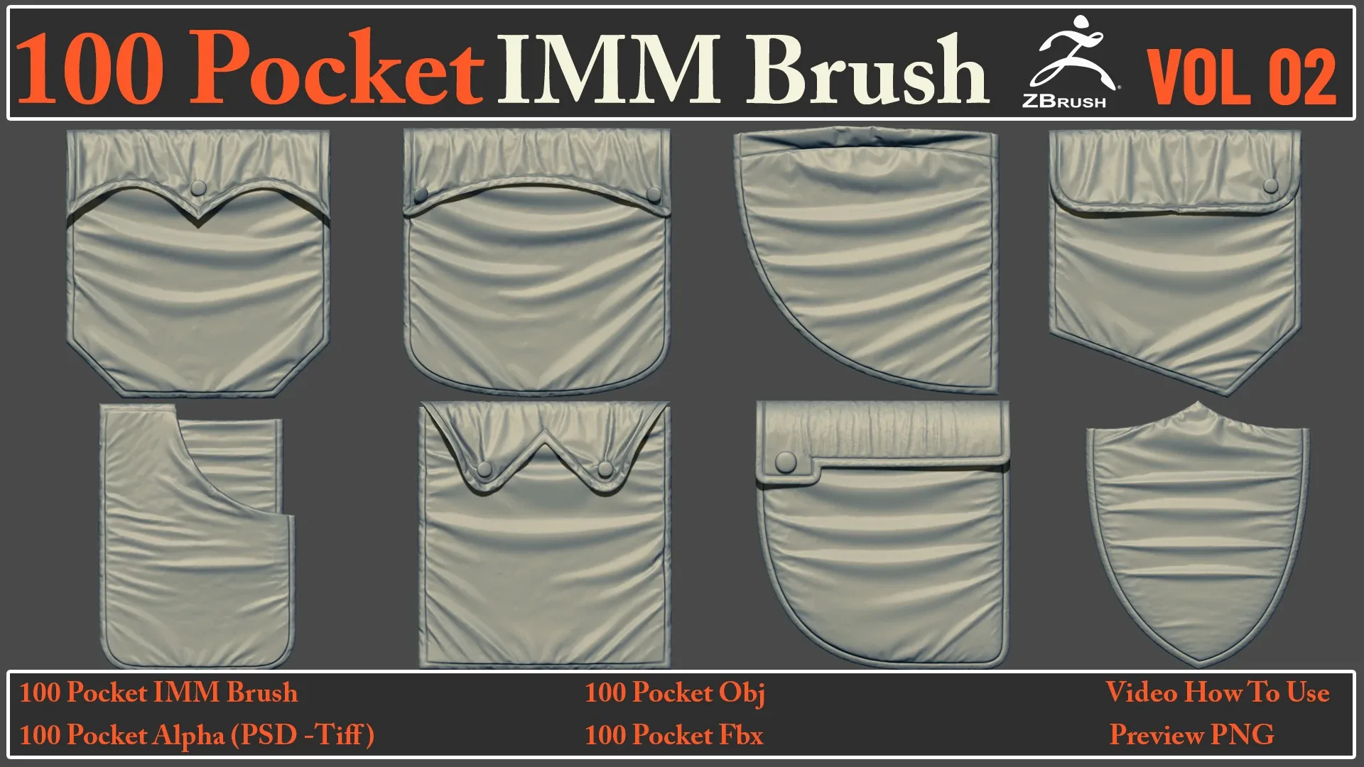 100 Pocket IMM Brush VOL02+ 100 FBX , OBJ Files