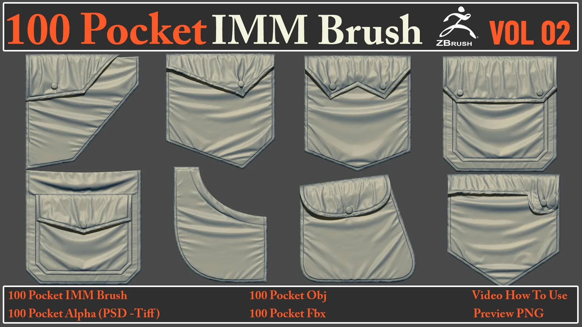 100 Pocket IMM Brush VOL02+ 100 FBX , OBJ Files