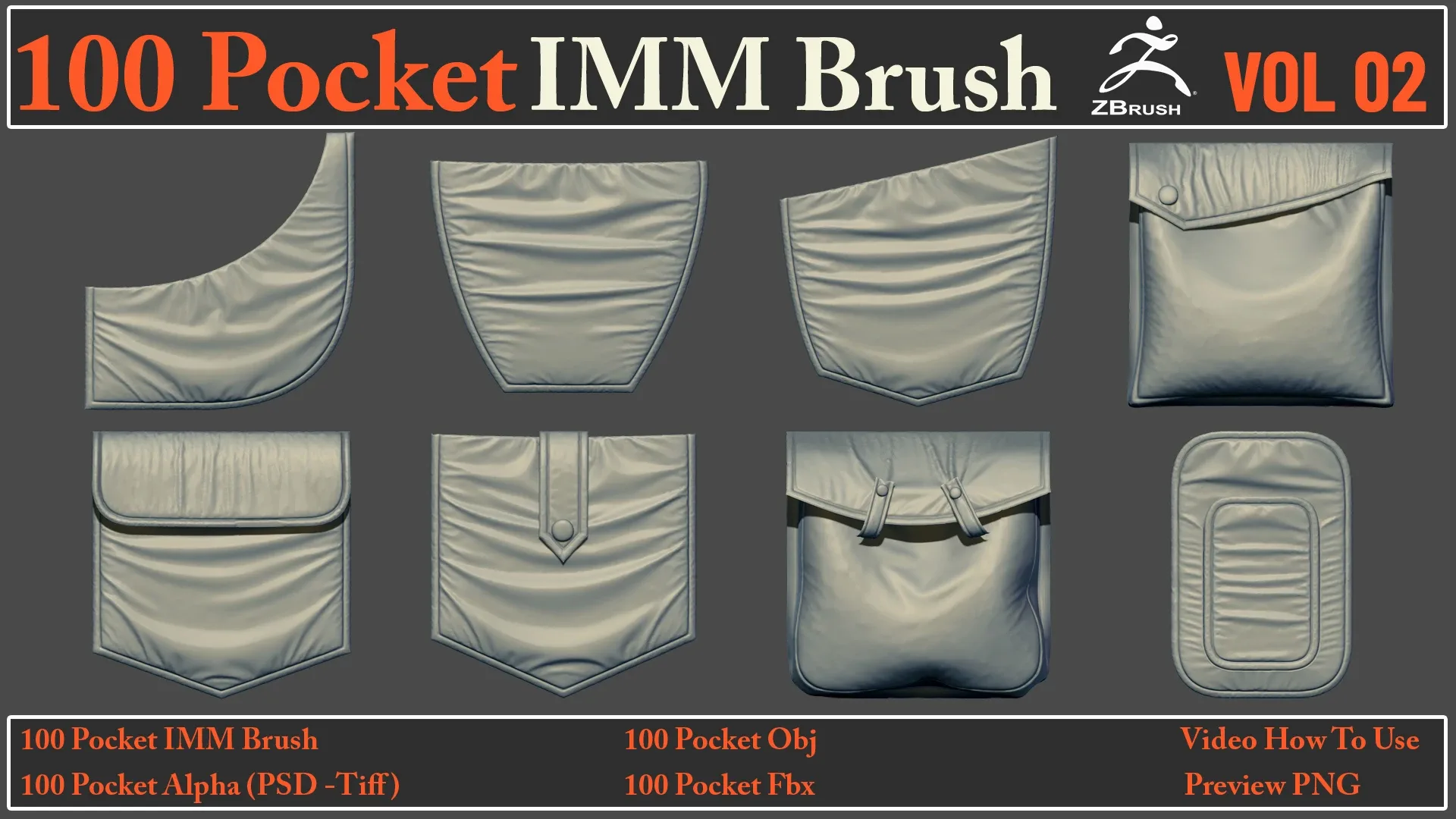 100 Pocket IMM Brush VOL02+ 100 FBX , OBJ Files