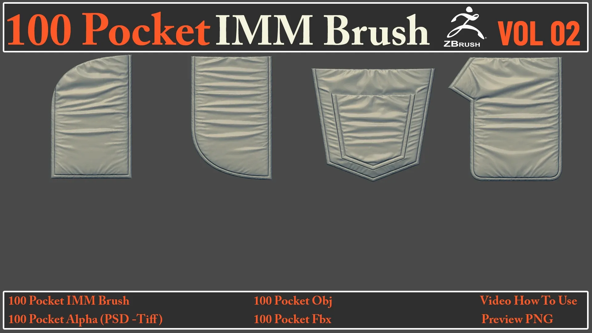 100 Pocket IMM Brush VOL02+ 100 FBX , OBJ Files