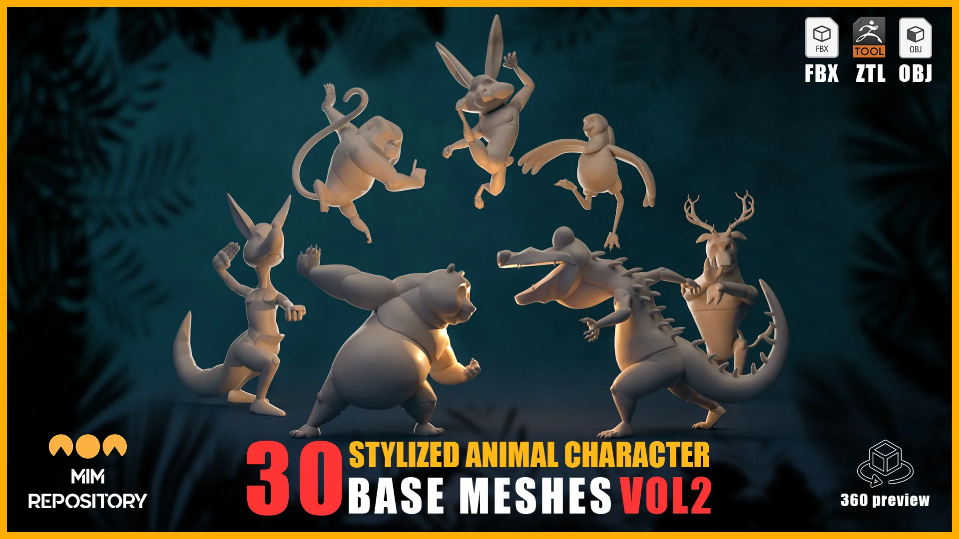 30 Stylized Animal Character Base Meshes - VOL 2