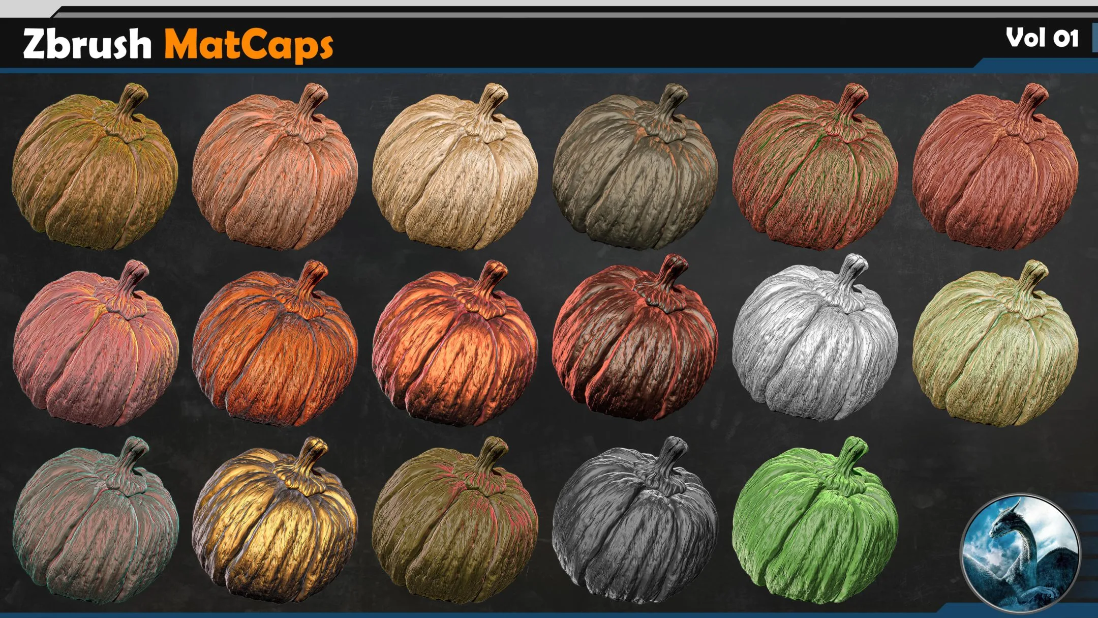 40 Zbrush MatCaps Vol 01