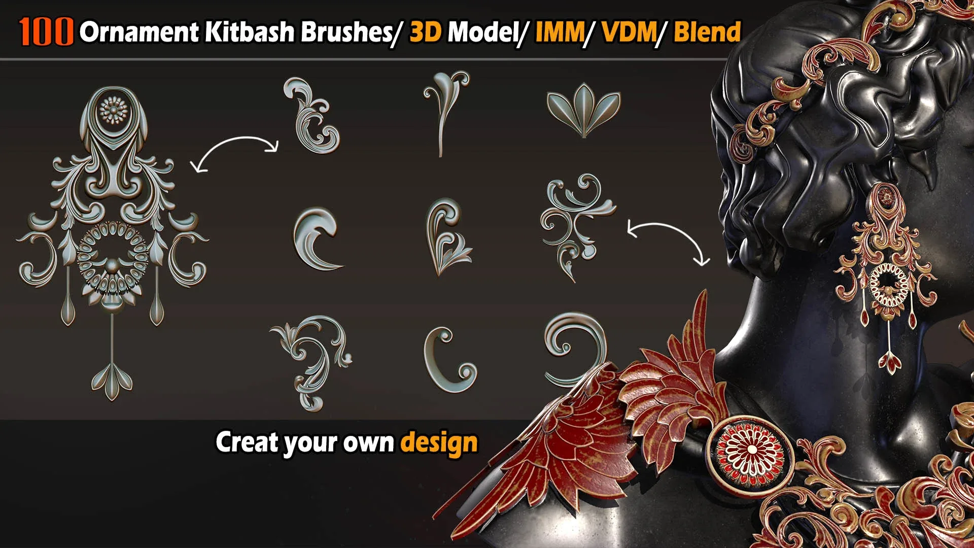 100 Ornament Kitbash Brushes VDM IMM Alpha VOL06