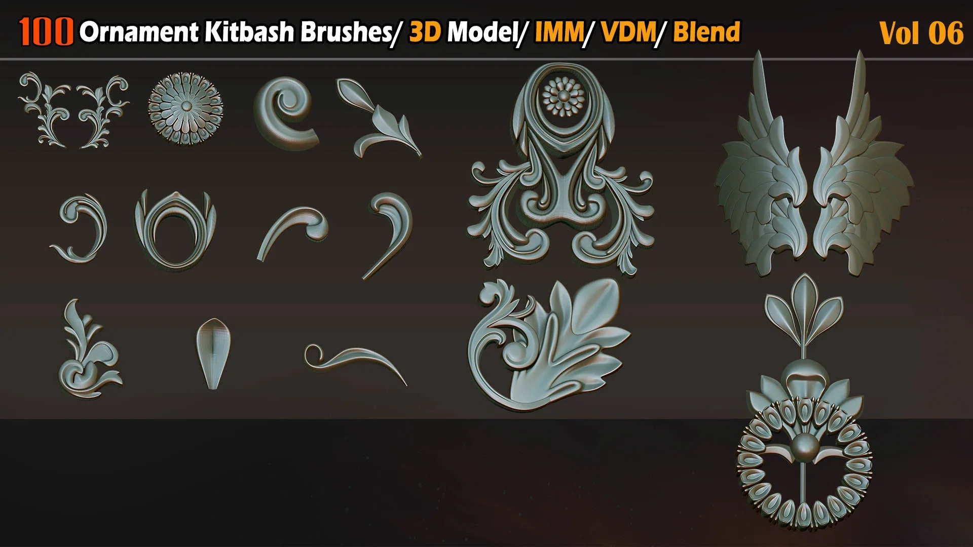 100 Ornament Kitbash Brushes VDM IMM Alpha VOL06