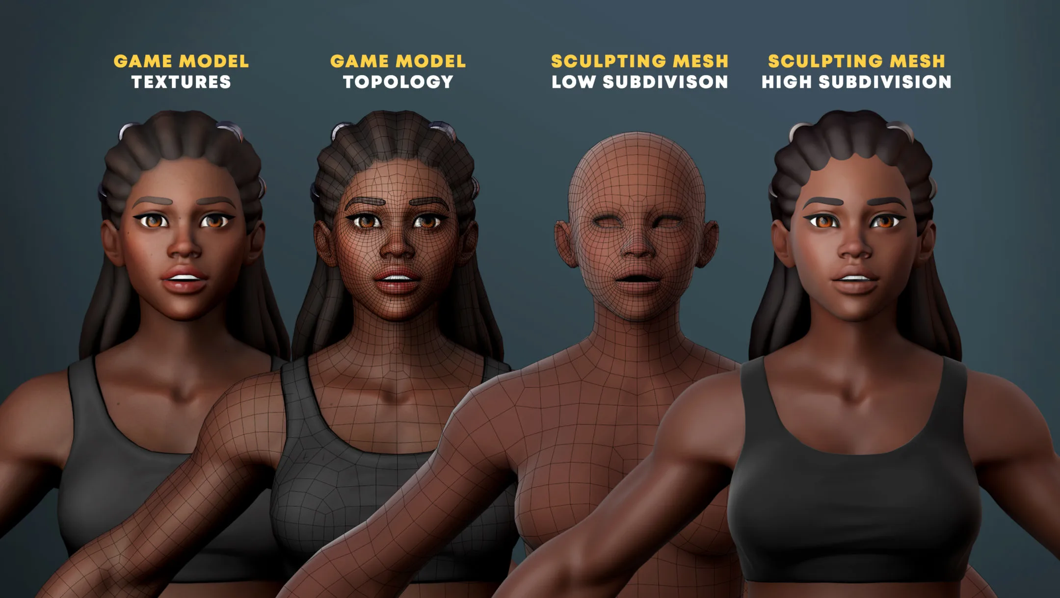 Stylized Buff Female Game Model & Basemesh