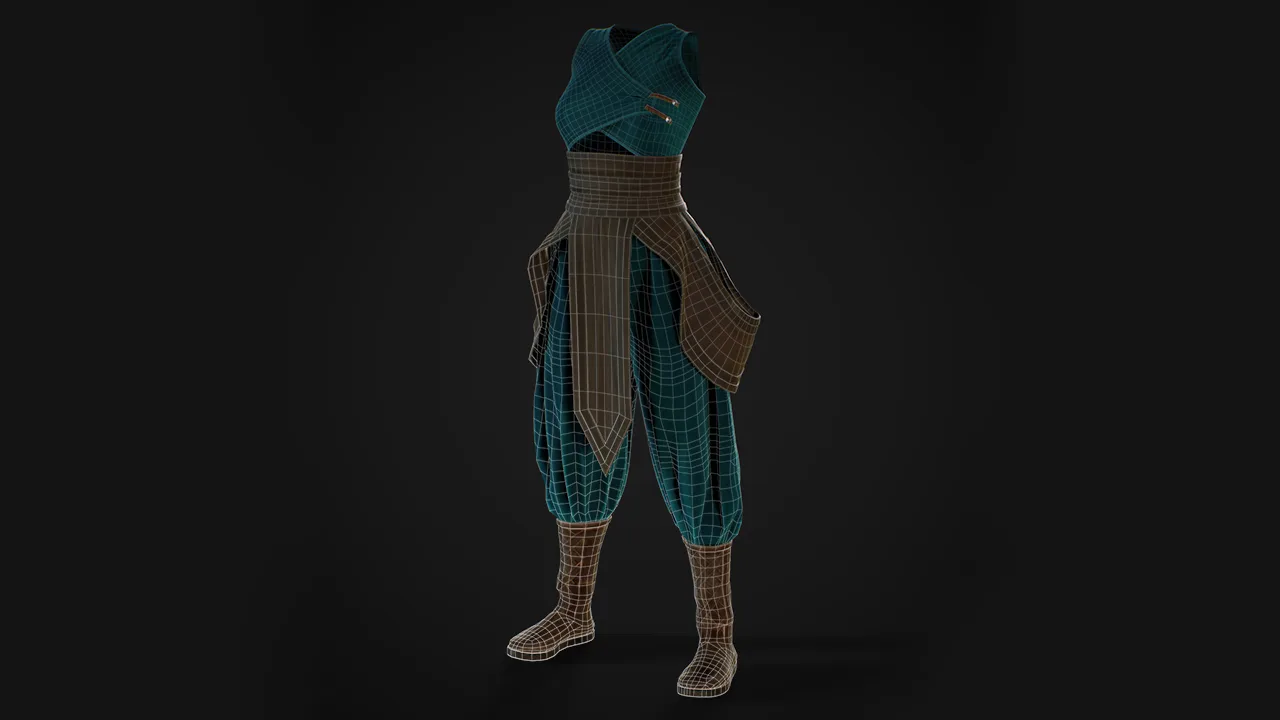 Female Medieval Outfit / Marvelous Designer Clo3d Project + OBJ , FBX (Game Ready)