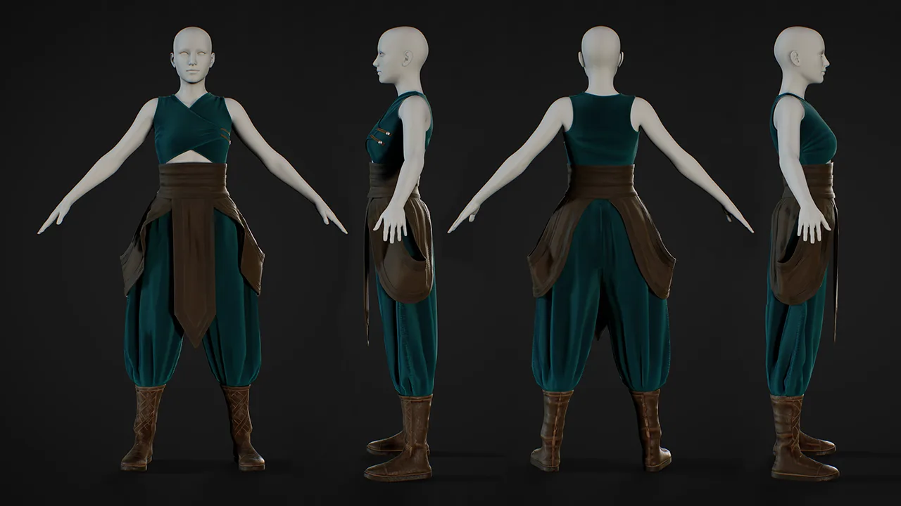 Female Medieval Outfit / Marvelous Designer Clo3d Project + OBJ , FBX (Game Ready)