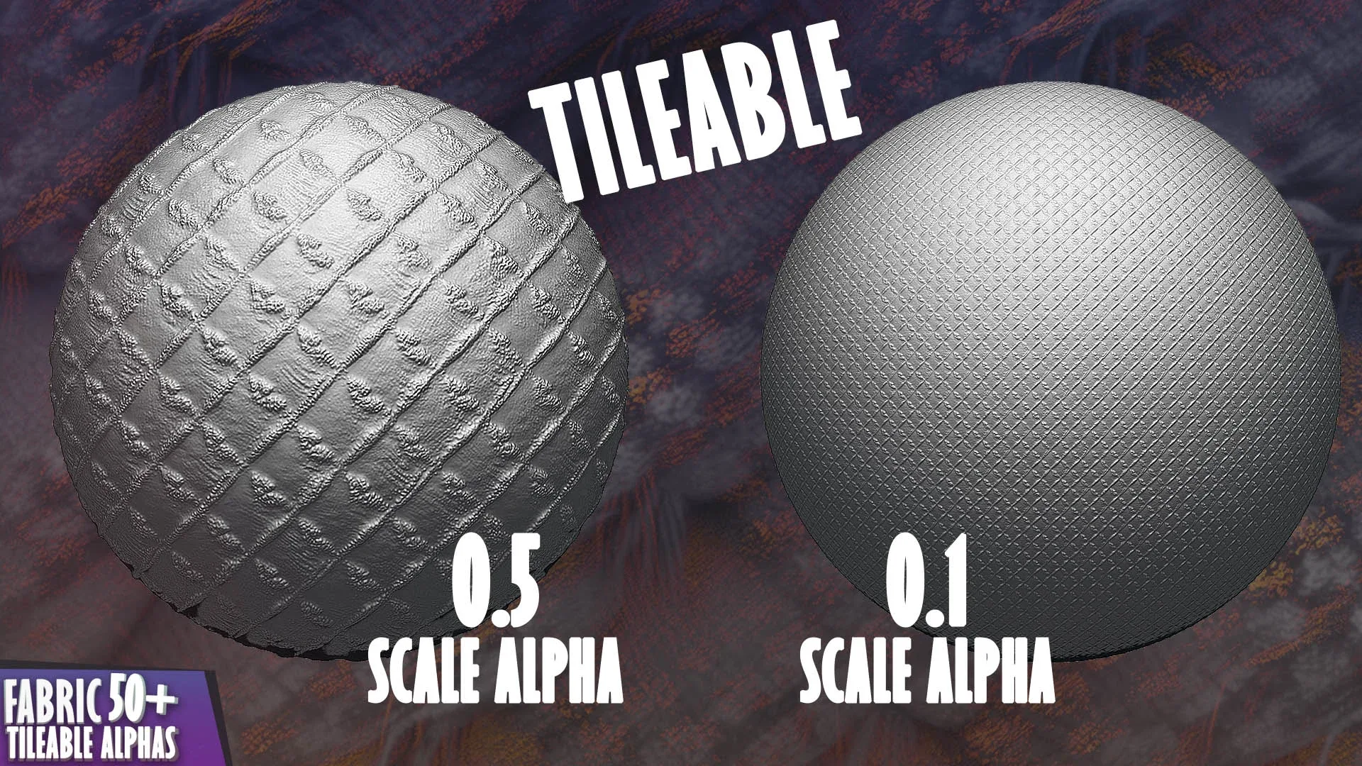 50+ Fabric Tileable Alphas Vol.11 (ZBrush, Substance, Displacement Map)