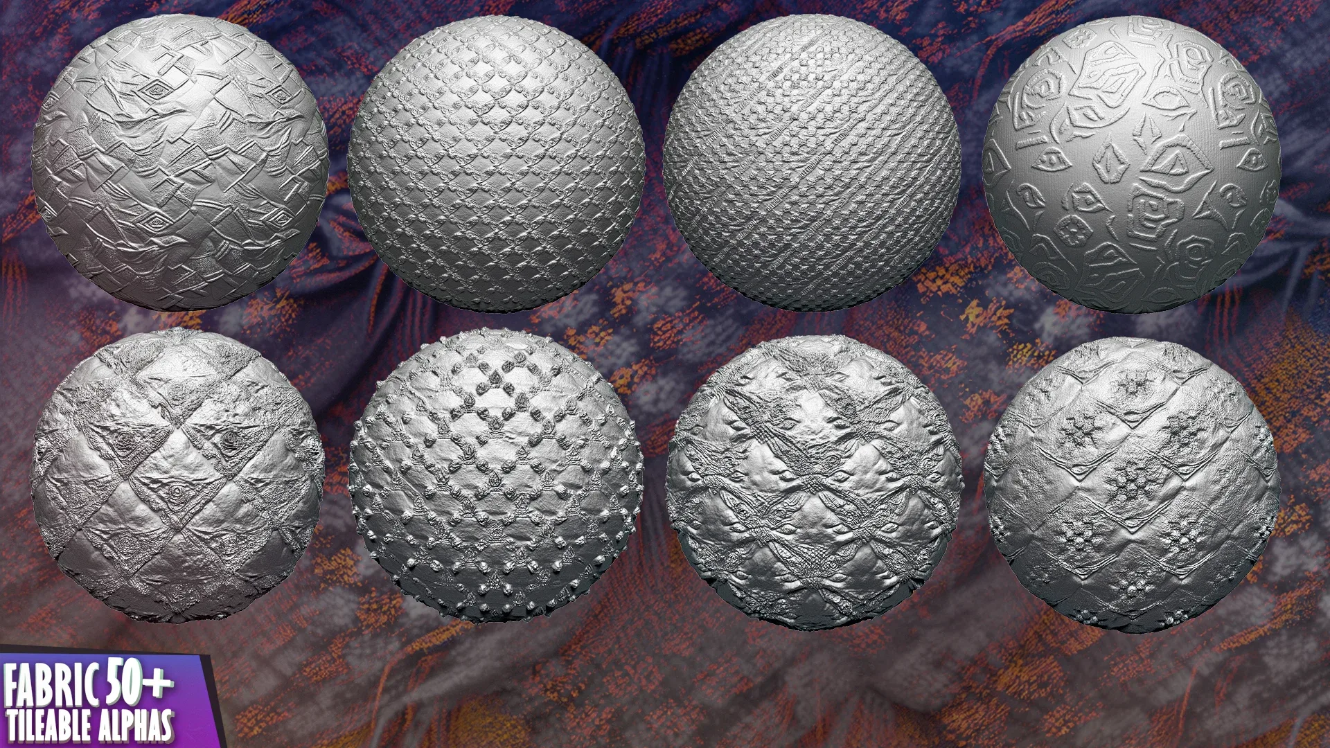 50+ Fabric Tileable Alphas Vol.11 (ZBrush, Substance, Displacement Map)