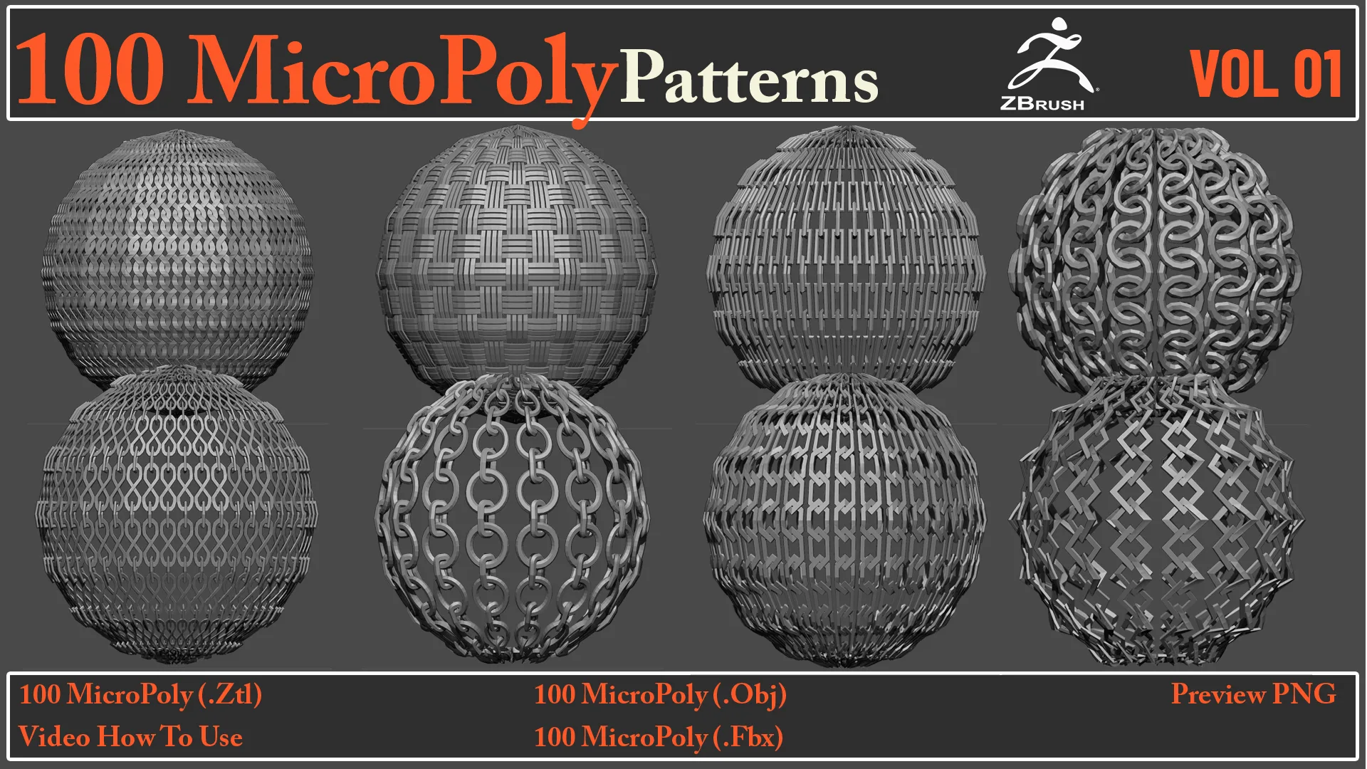 100 MicroPoly Patterns + Video How To Use + 100 Fbx & Obj