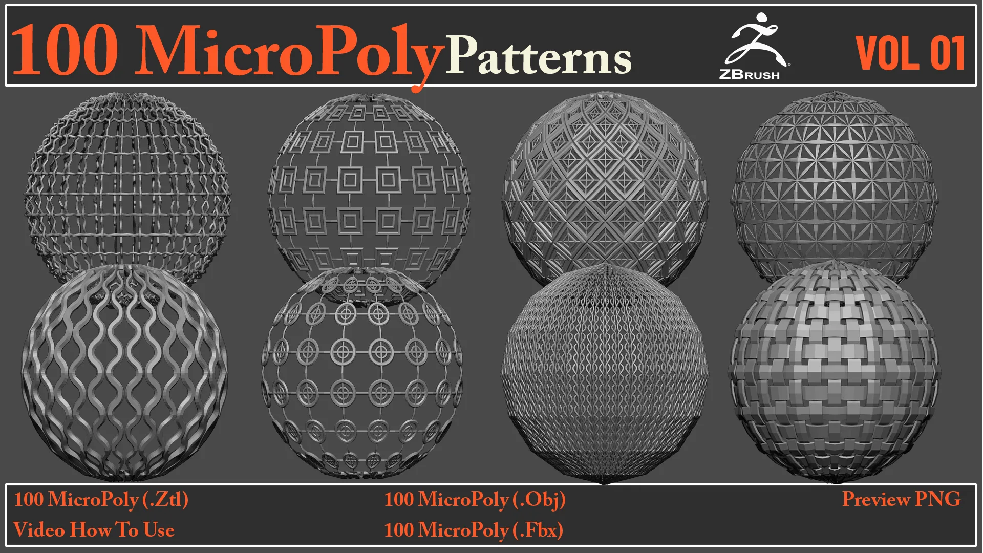 100 MicroPoly Patterns + Video How To Use + 100 Fbx & Obj