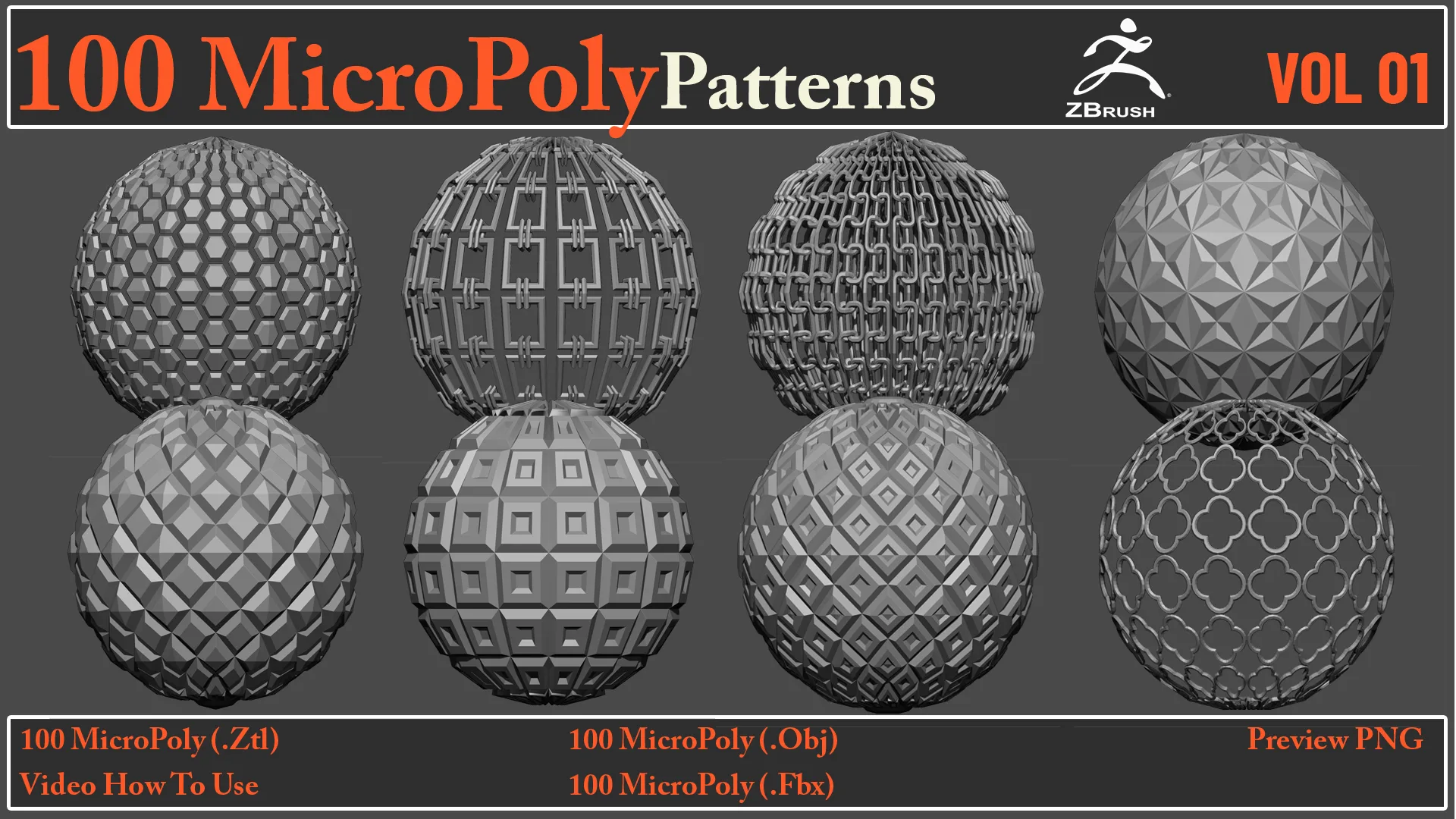 100 MicroPoly Patterns + Video How To Use + 100 Fbx & Obj