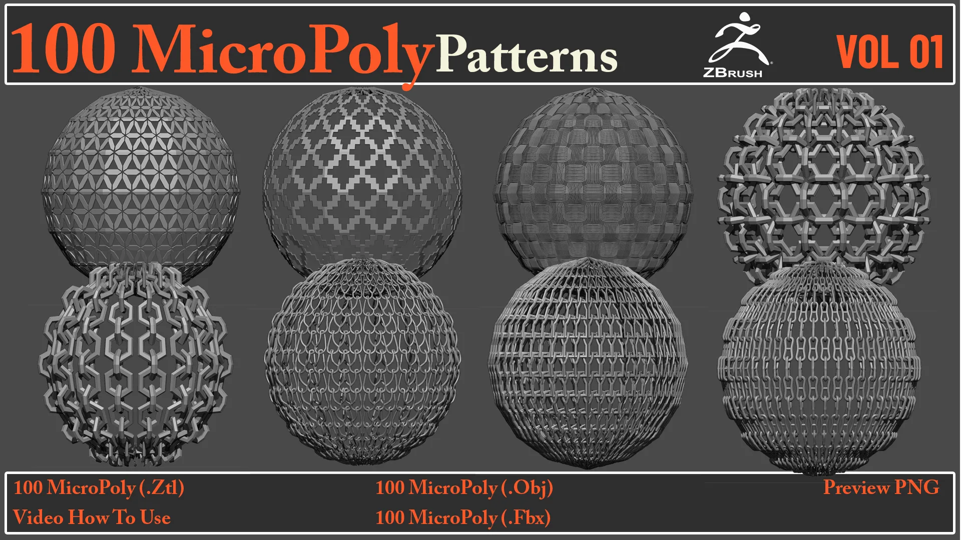 100 MicroPoly Patterns + Video How To Use + 100 Fbx & Obj