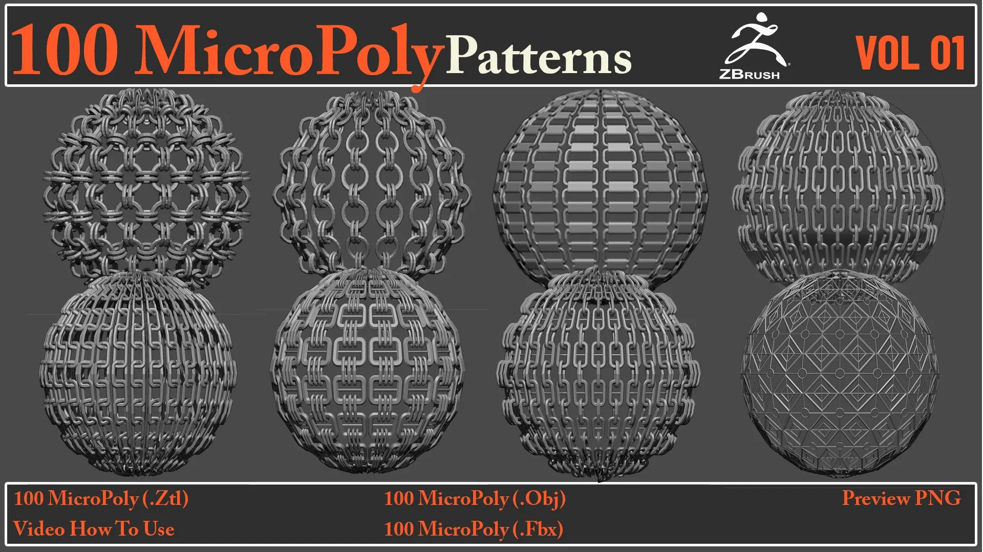100 MicroPoly Patterns + Video How To Use + 100 Fbx & Obj