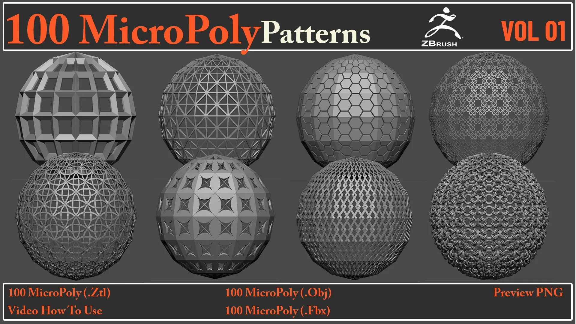 100 MicroPoly Patterns + Video How To Use + 100 Fbx & Obj